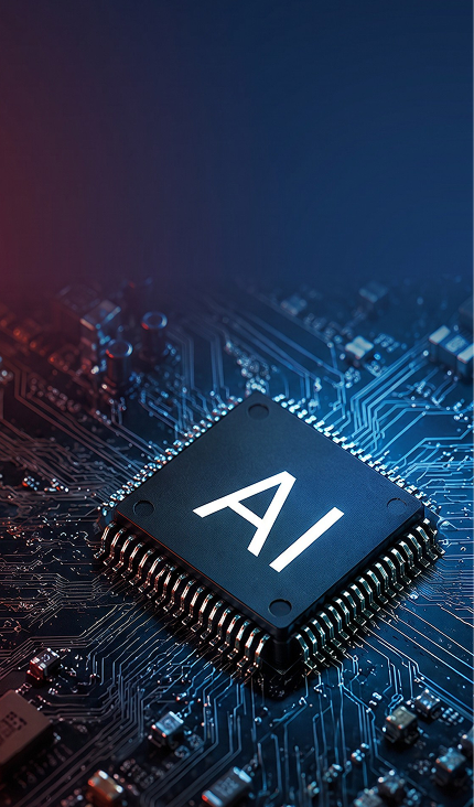 AI System Development — circuit board with an AI chip